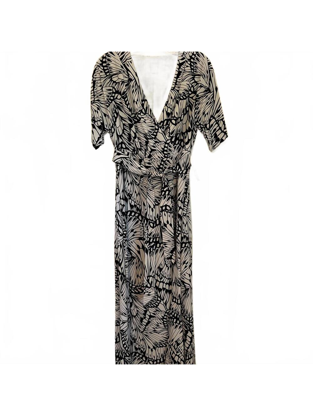 Chico’s Black & White Butterfly Maxi Dress w/ Pockets – Flowy Casual Chic